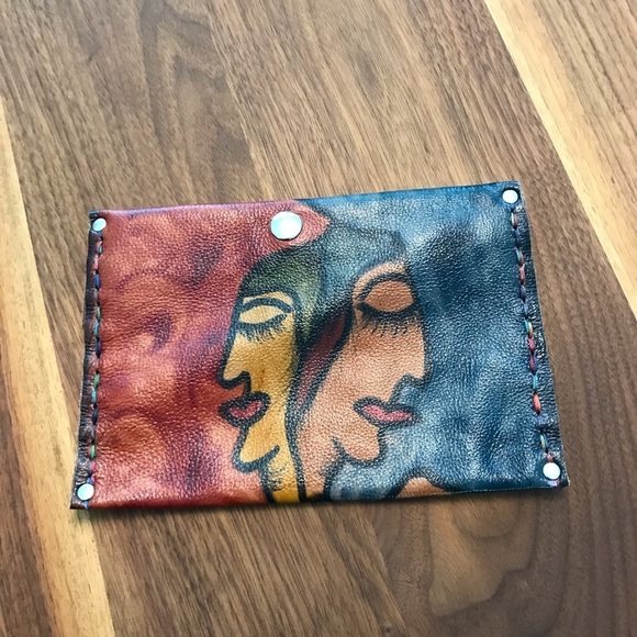 Leathercraft original artwork!Small versatile multi colored envelope clutch. - Picture 2 of 7